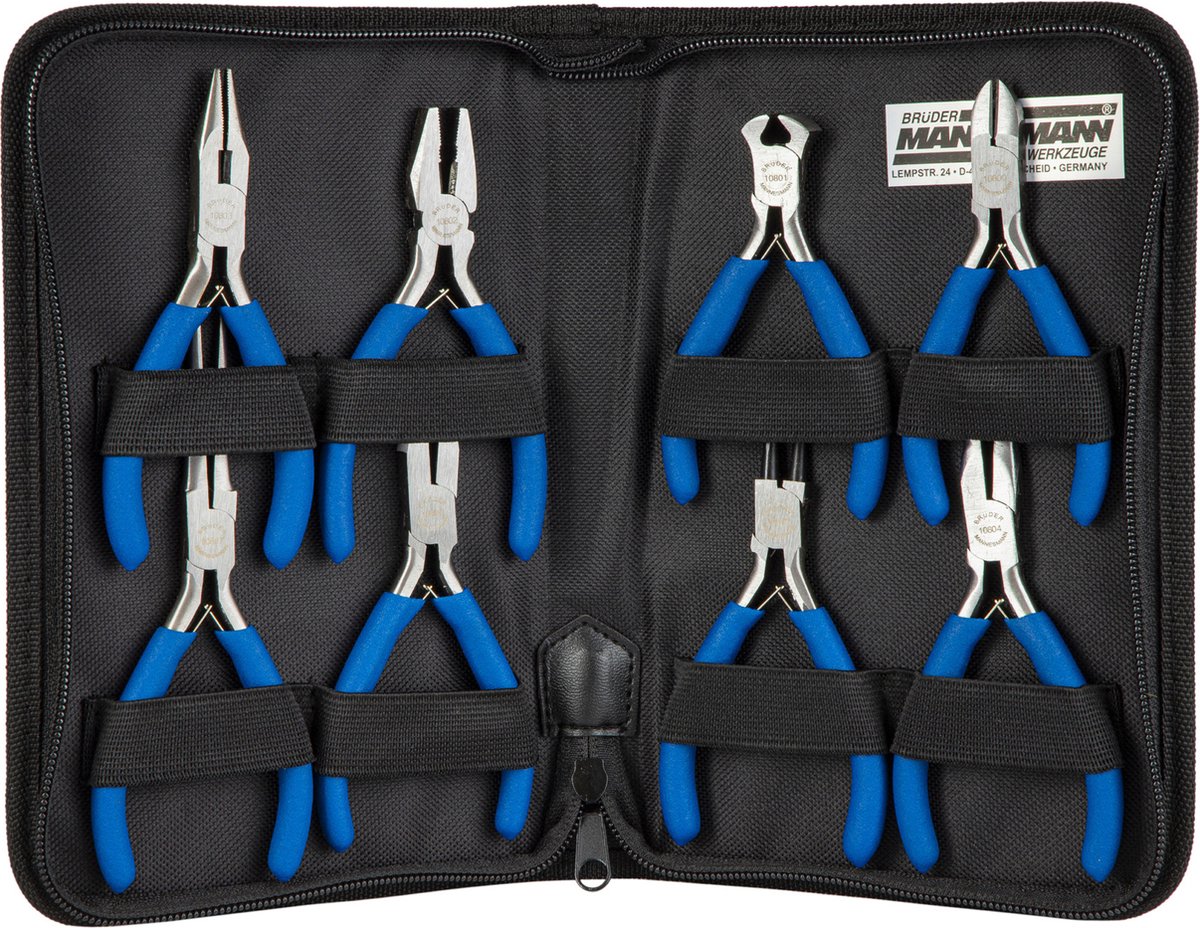 Bruder Mannesmann Tangen set 8-delig in etui - antislip greep - geslepen kop - 10 tot 14,5 cm